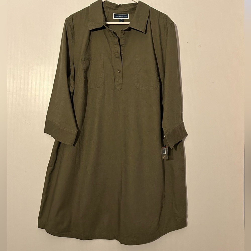 Karen Scott Olive Green Shirt Dress
